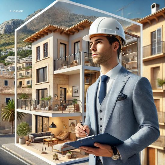 Sachverständiger prüft eine Mallorca-Immobilien von innen und außen